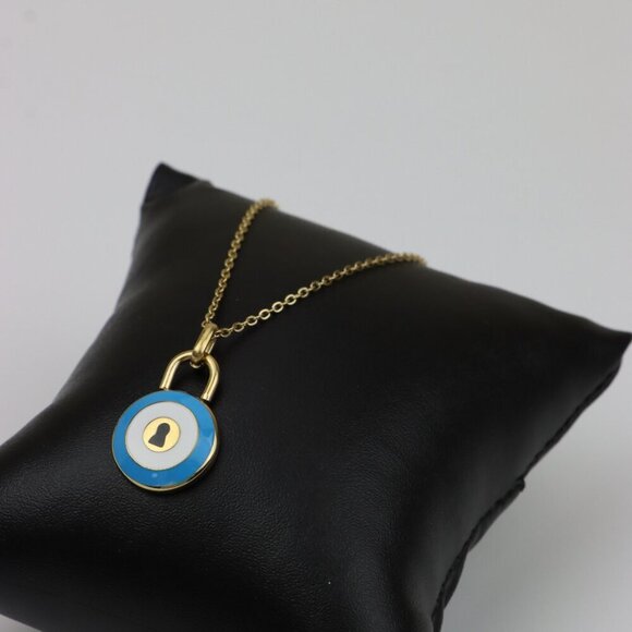 Yellow Gold Evil Eye Lock Necklace, XPNL0295 - Picture 5 of 13